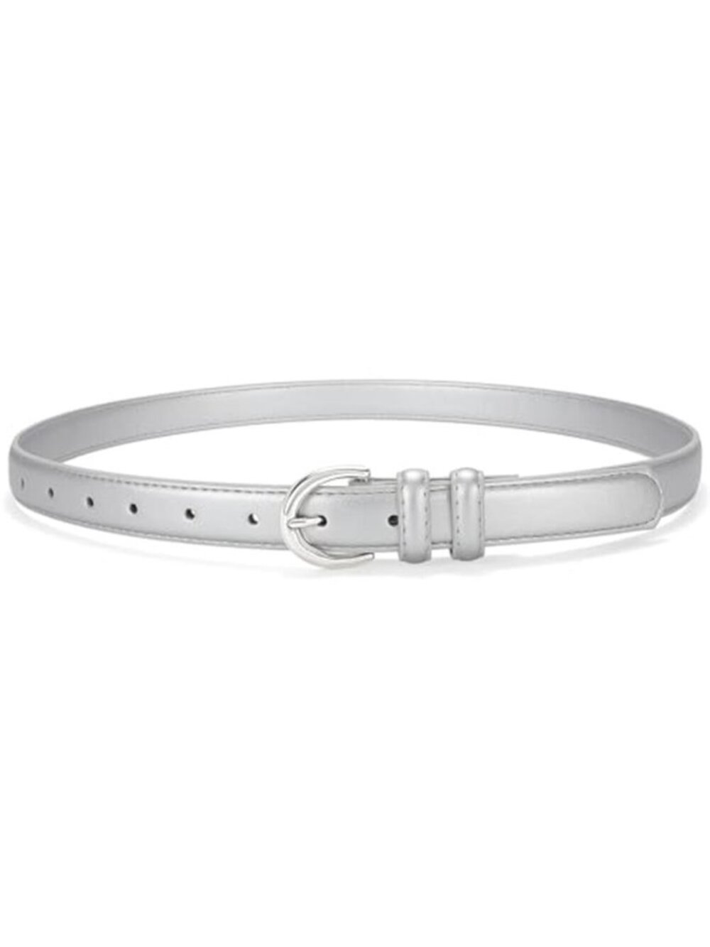 Womens Faux Leather Belt Thin Waist Belt Silver Buckle Jeans Dress Adjustable